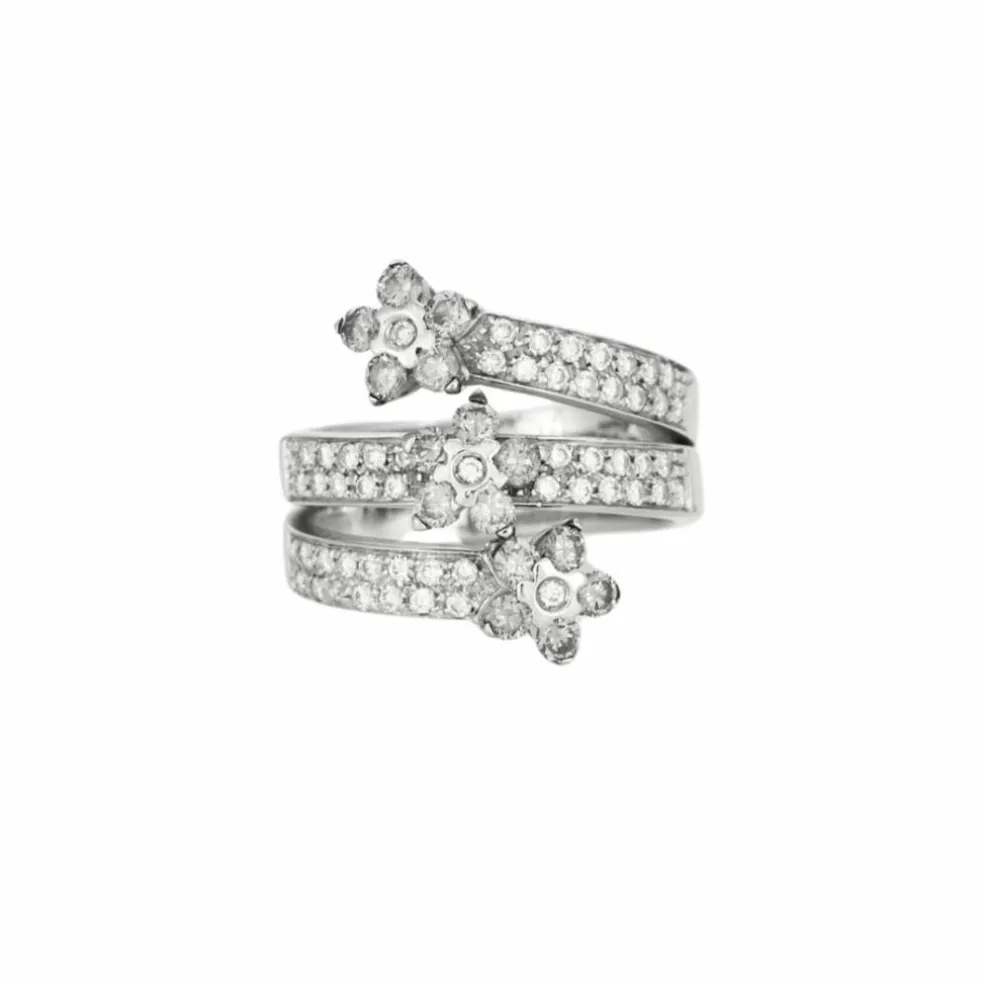 Bague trois joncs en or gris avec diamants