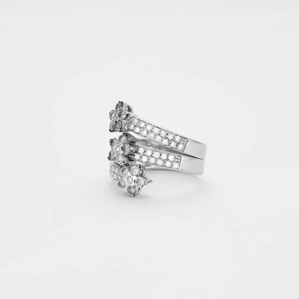 Bague trois joncs en or gris avec diamants