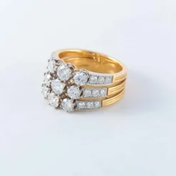 Bague trois rangs or jaune diamants