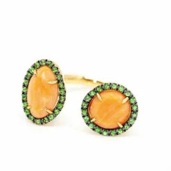 Bague TSAVORITE en or et corail naturel