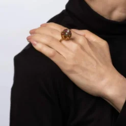Bague tulipe en diamant et pierres précieuses des années 60