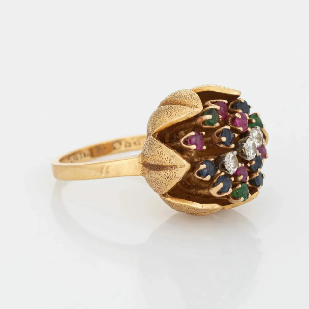 Bague tulipe en diamant et pierres précieuses des années 60