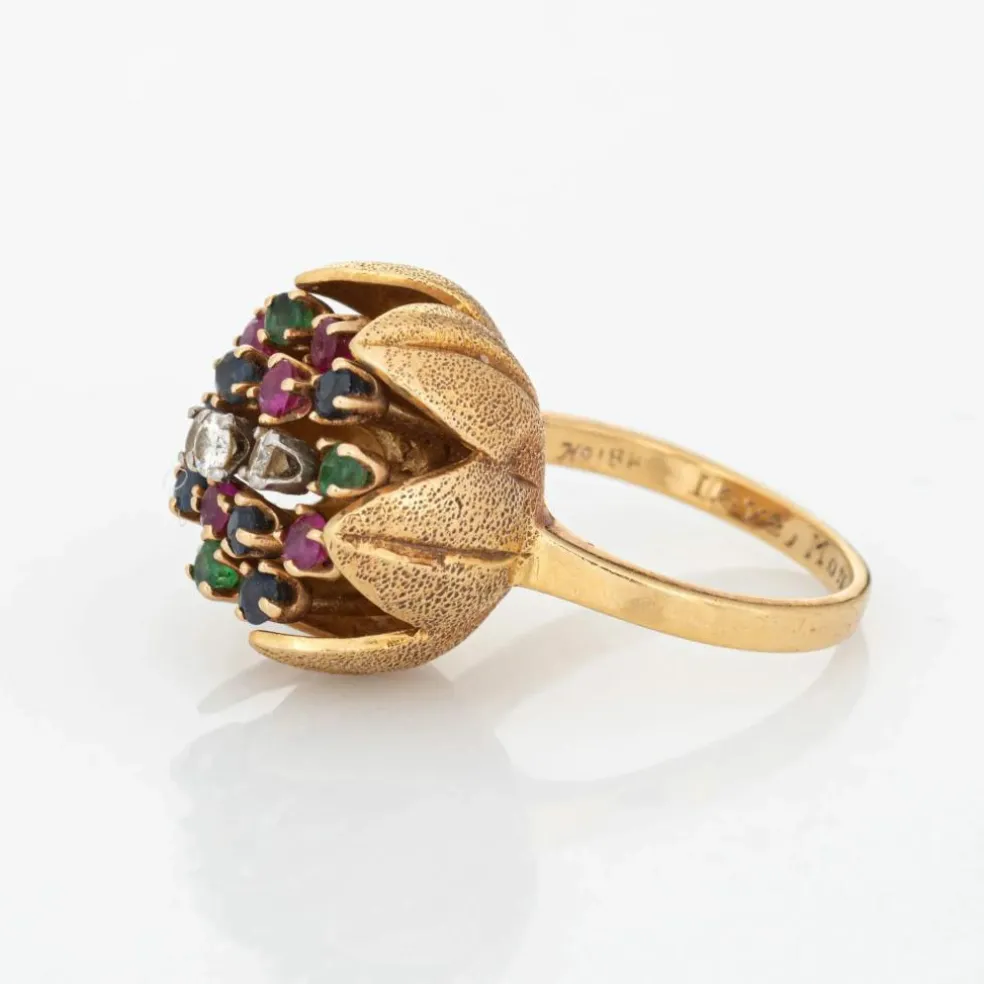 Bague tulipe en diamant et pierres précieuses des années 60