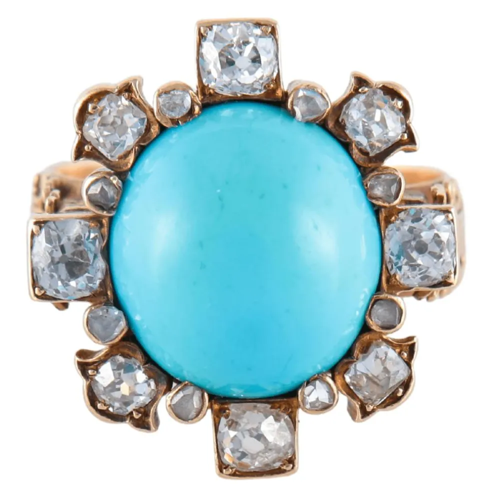 Bague turquoise et diamants, XIXème