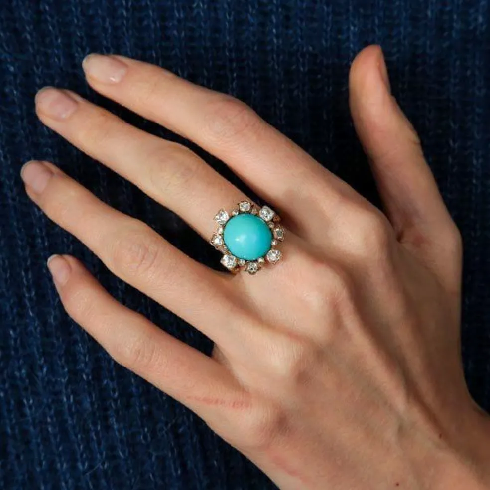 Bague turquoise et diamants, XIXème