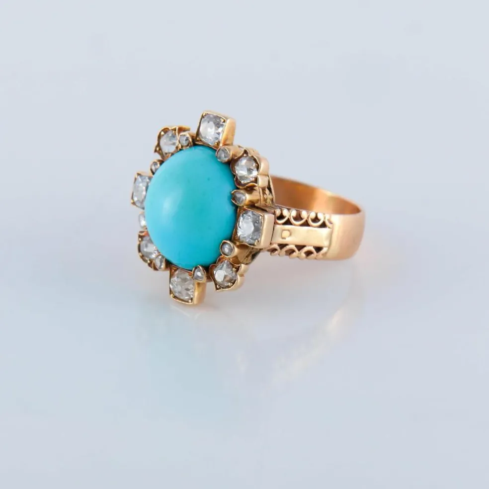 Bague turquoise et diamants, XIXème