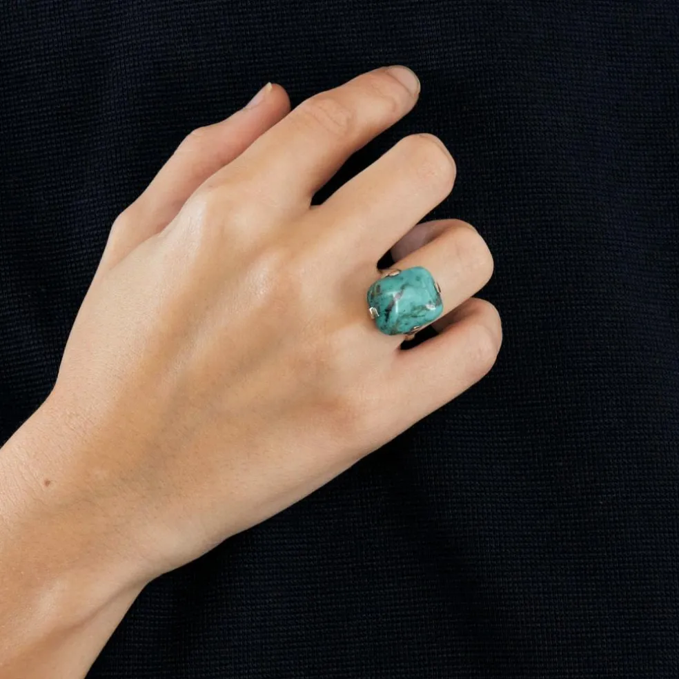 Bague turquoise et or blanc