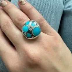 Bague turquoises et diamants