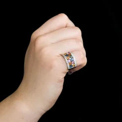 Bague TUTTI FRUTTI or blanc saphirs de couleurs