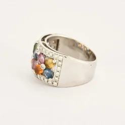 Bague TUTTI FRUTTI or blanc saphirs de couleurs