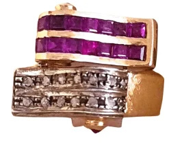 Bague "Vague" 2 Ors Rubis Diamants