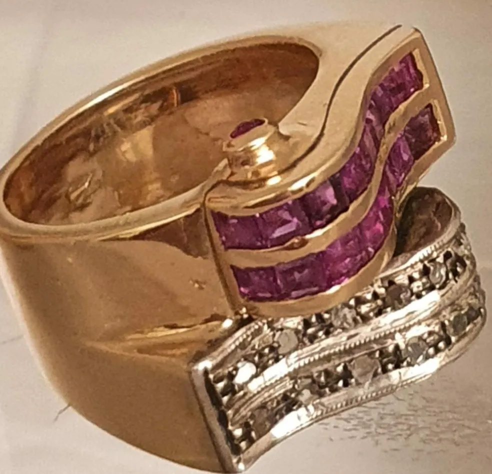 Bague "Vague" 2 Ors Rubis Diamants