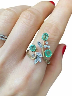 Bague végétale or jaune et blanc