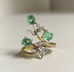 Bague végétale or jaune et blanc