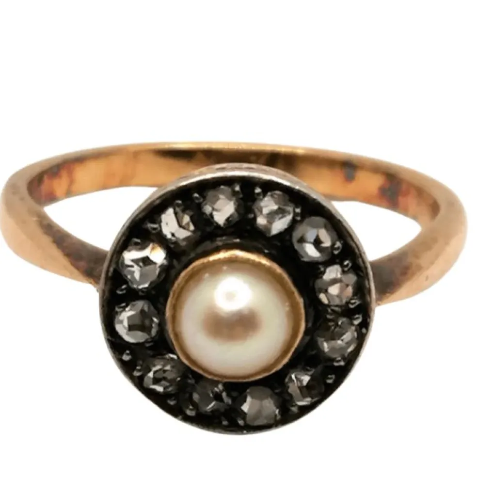 Bague Victorienne 2 ors, diamants, perles