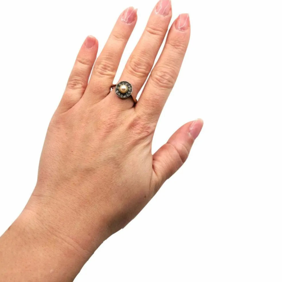 Bague Victorienne 2 ors, diamants, perles
