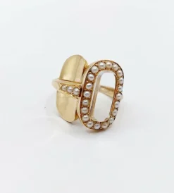 Bague victorienne à secret or jaune reliquaire ornée de perles (circa 1880) bague poison