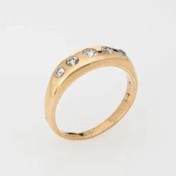 Bague victorienne antique à 5 diamants, bande en or jaune 14 carats, taille ancienne