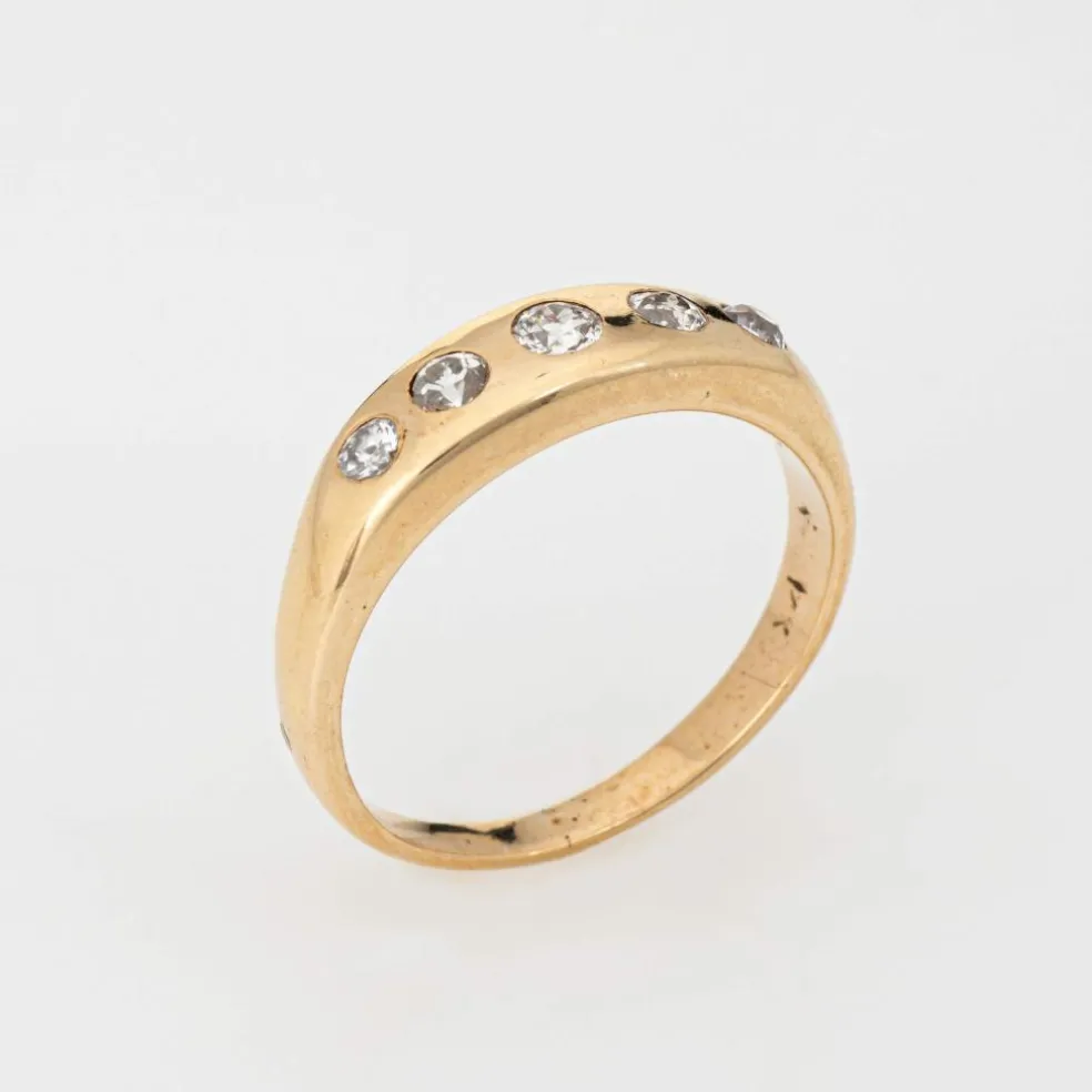 Bague victorienne antique à 5 diamants, bande en or jaune 14 carats, taille ancienne