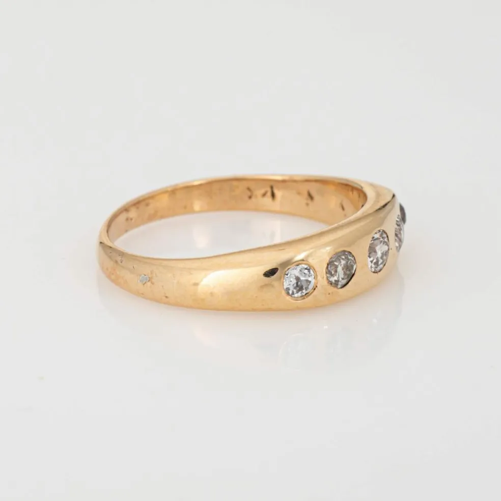 Bague victorienne antique à 5 diamants, bande en or jaune 14 carats, taille ancienne