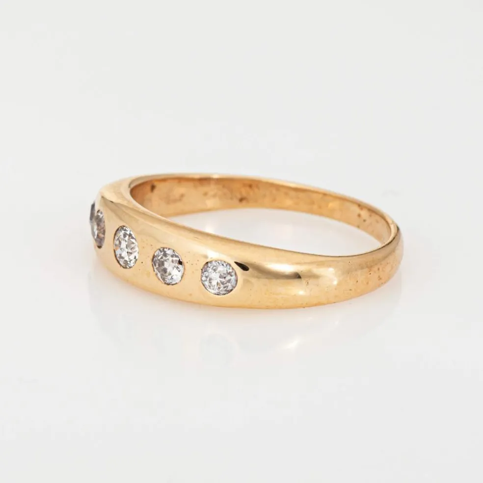 Bague victorienne antique à 5 diamants, bande en or jaune 14 carats, taille ancienne
