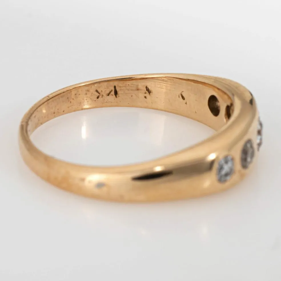Bague victorienne antique à 5 diamants, bande en or jaune 14 carats, taille ancienne