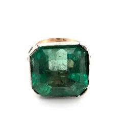 Bague victorienne des années 1800 en argent et or jaune 12 carats avec émeraude naturelle colombienne