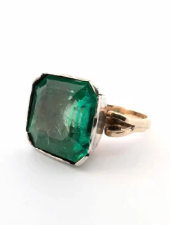 Bague victorienne des années 1800 en argent et or jaune 12 carats avec émeraude naturelle colombienne