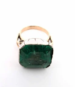 Bague victorienne des années 1800 en argent et or jaune 12 carats avec émeraude naturelle colombienne