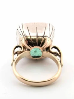 Bague victorienne des années 1800 en argent et or jaune 12 carats avec émeraude naturelle colombienne