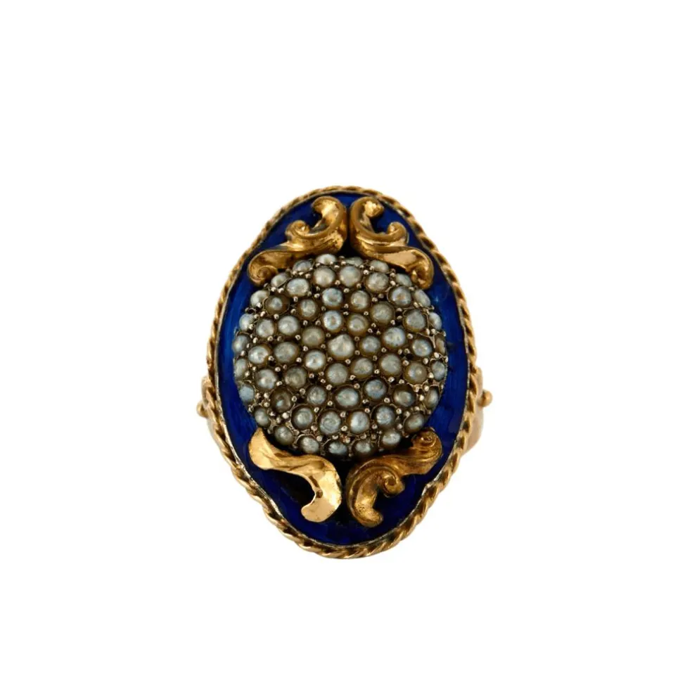 Bague Victorienne Email et Perles