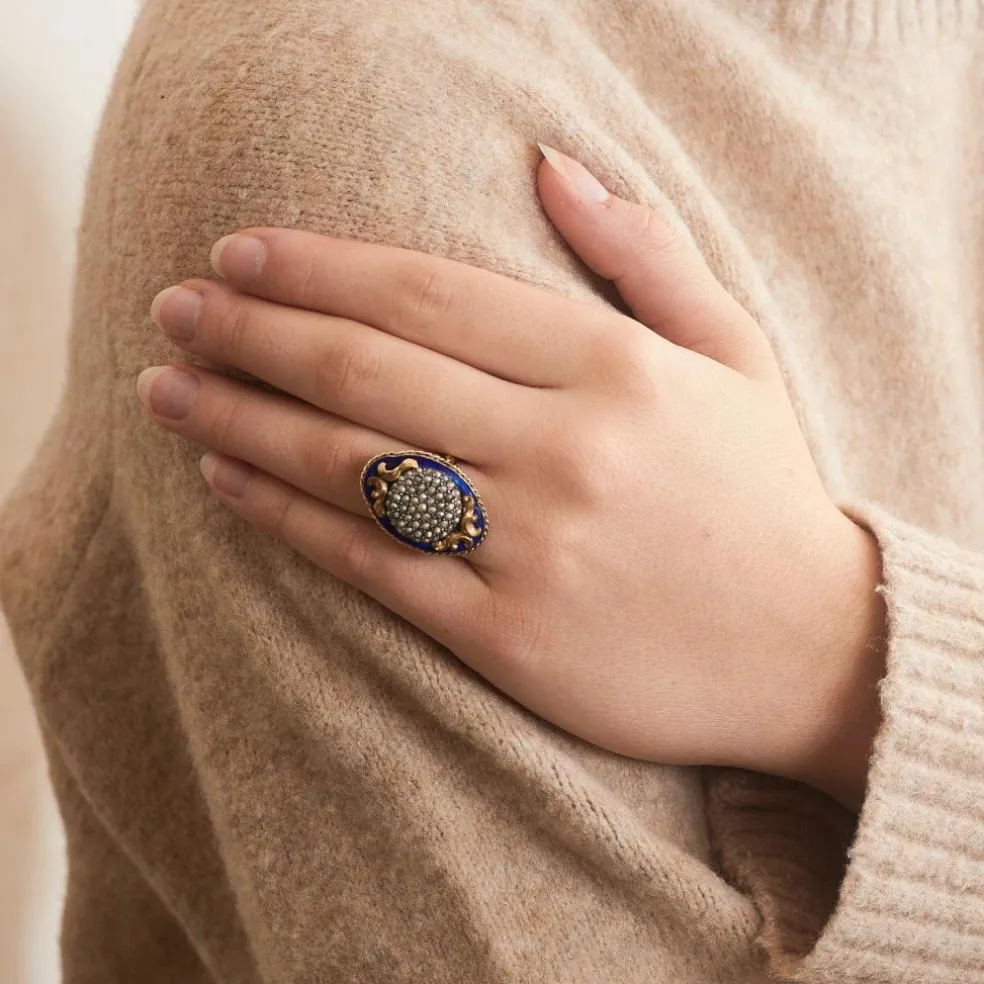Bague Victorienne Email et Perles