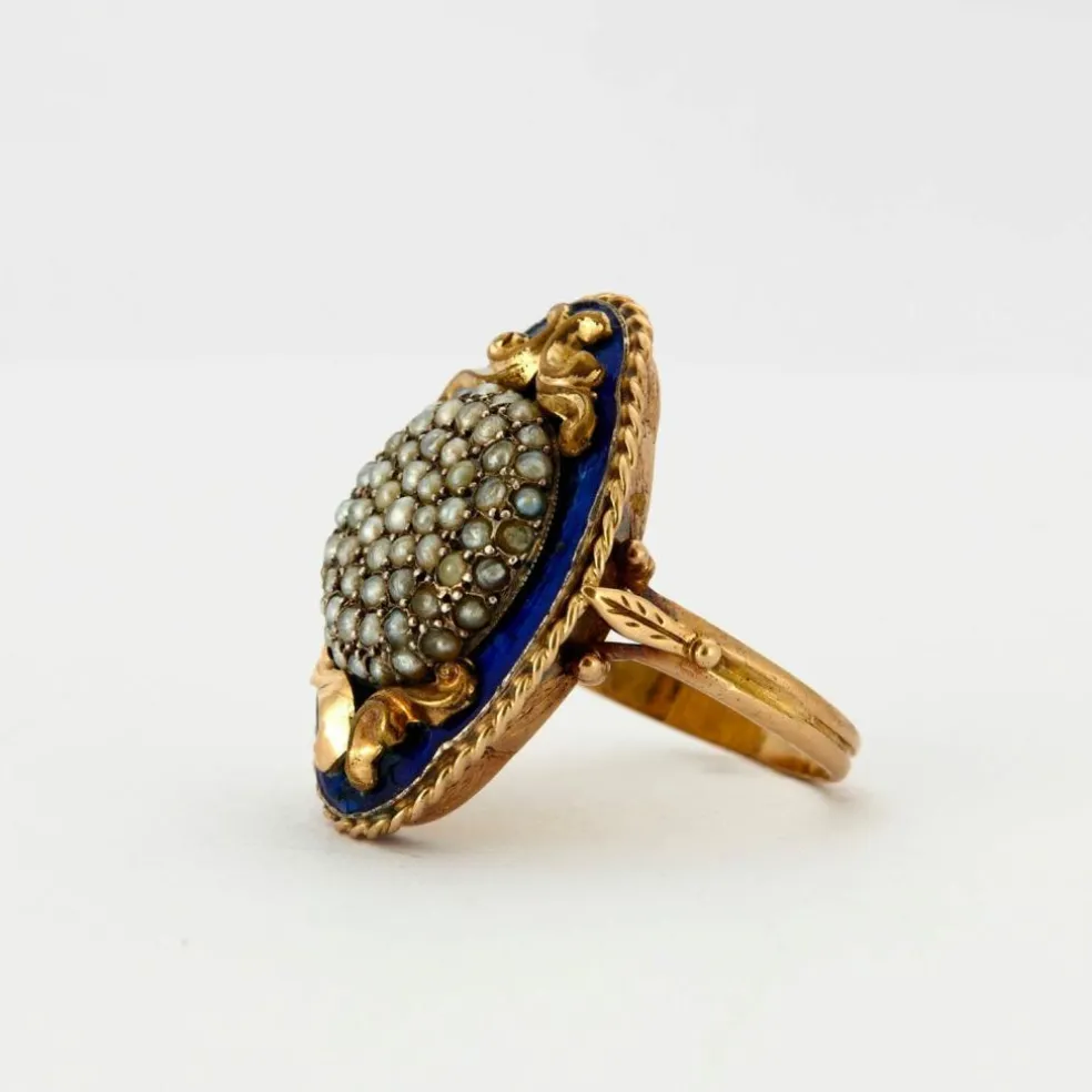 Bague Victorienne Email et Perles