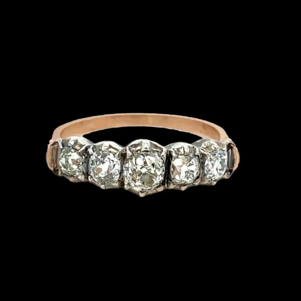 Bague victorienne en or et argent avec diamant de 1,50 carat