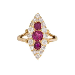 Bague victorienne en or jaune, diamant et rubis de Birmanie