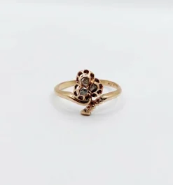 Bague victorienne or rose 18k trèfle orné de diamants taille roses (circa 1900) antique