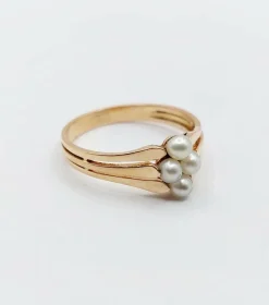 Bague victorienne or rose 18k ornée de perles formant une fleur dans une monture finement travaillée (circa 1900)