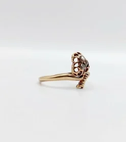 Bague victorienne or rose 18k trèfle orné de diamants taille roses (circa 1900) antique