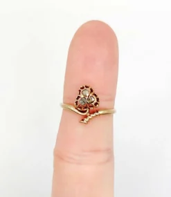 Bague victorienne or rose 18k trèfle orné de diamants taille roses (circa 1900) antique