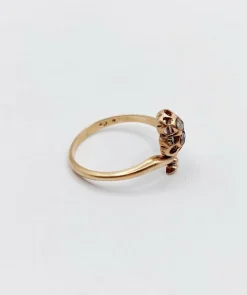 Bague victorienne or rose 18k trèfle orné de diamants taille roses (circa 1900) antique