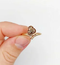 Bague victorienne or rose 18k trèfle orné de diamants taille roses (circa 1900) antique