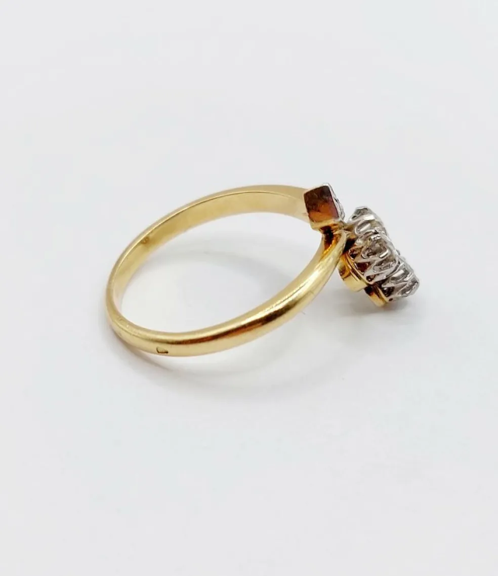 Bague victorienne or, trèfle et diamant taille roses (circa 1880)