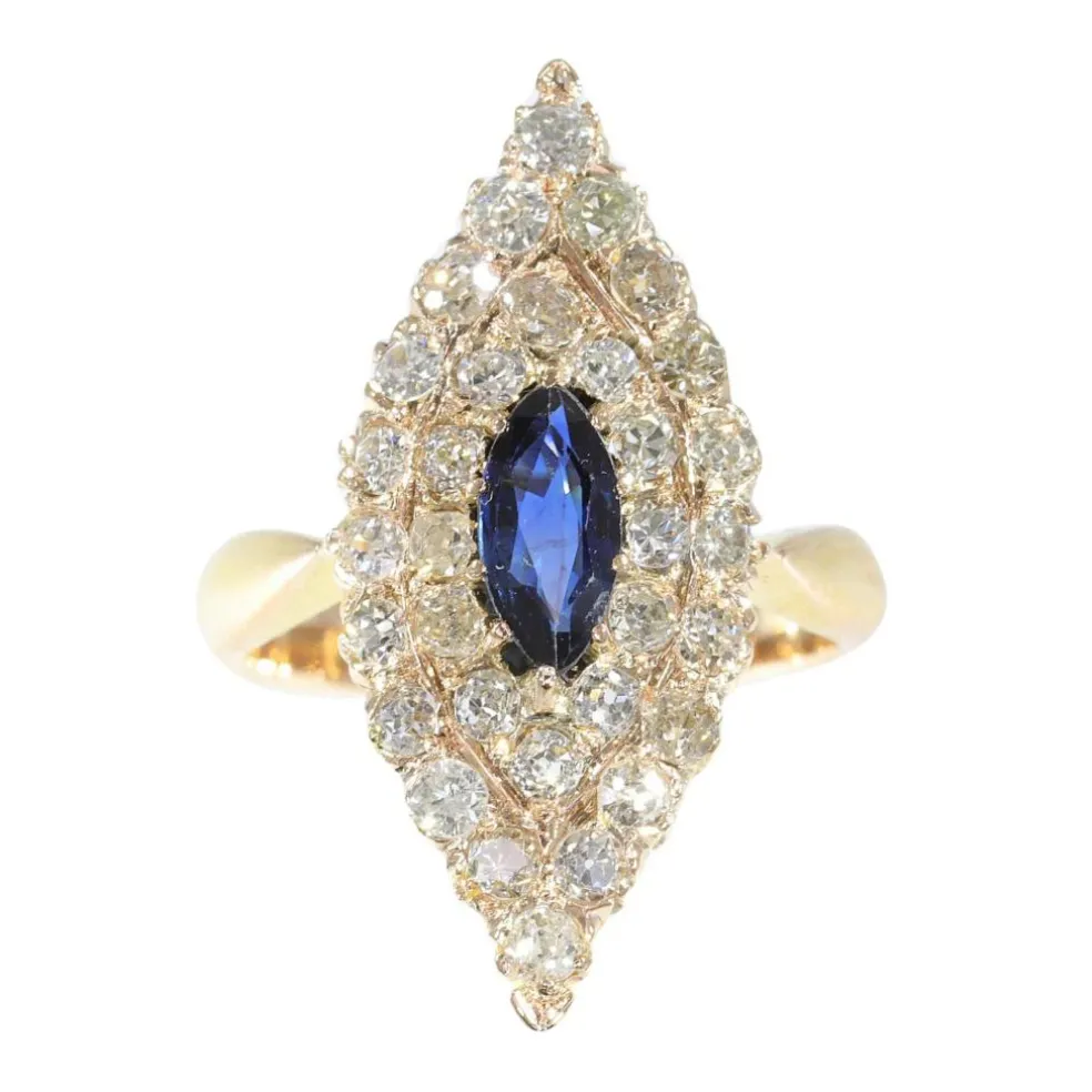 Bague victorienne saphir diamants