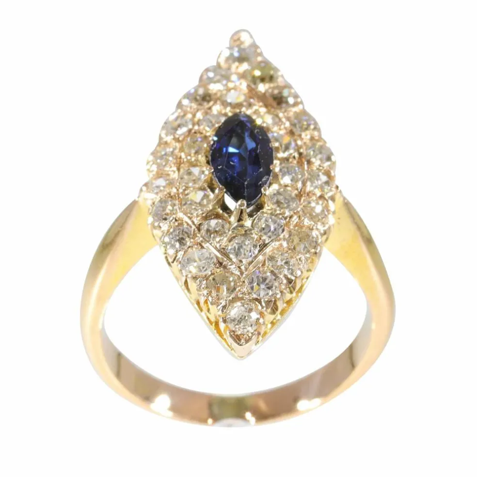 Bague victorienne saphir diamants