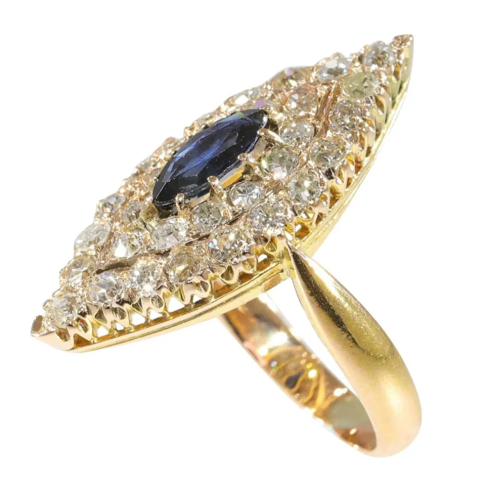 Bague victorienne saphir diamants