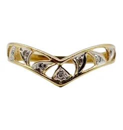 Bague vintage à chevron or jaune, petits diamants