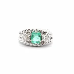 Bague vintage 1950 émeraude et diamants