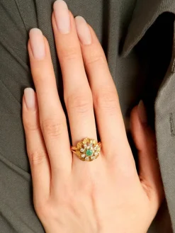 Bague Vintage 2 Ors Emeraude Diamants