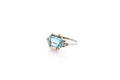 Bague vintage aigue-marine et diamants