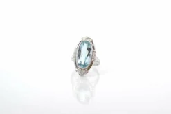 Bague vintage aigue-marine et diamants en or 18k